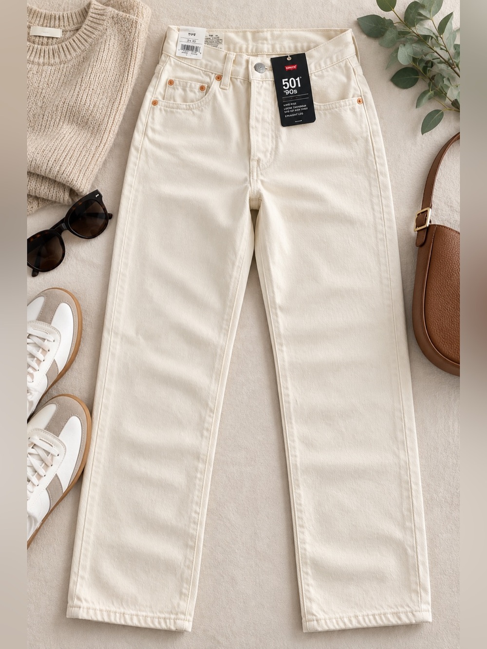 NWT Levi’s 501 ’90s Women’s Jeans 25x30 Ecru Cream Straight Leg Mid Rise